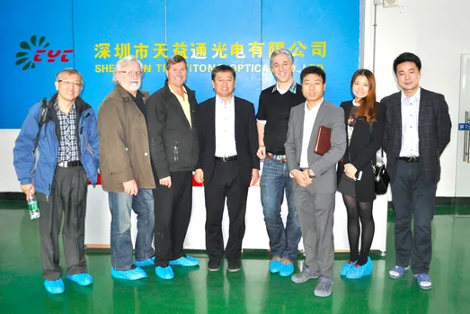 The Design 1st team with a manufacturing partner's staff outside their facility in Shenzhen