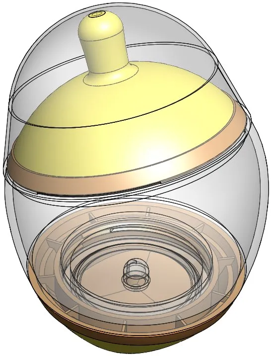 Section view through the bottle base showing the seat for the one-way silicone air valve