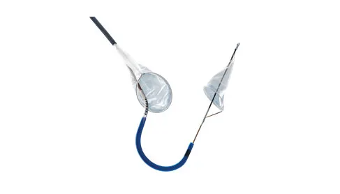 Boston Scientific Sentinel cerebral protection system with two mesh filters on a curved catheter