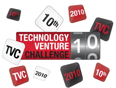 Technology Venture Challenge 10th anniversary 2010 logo with scattered TVC and 2010 tiles