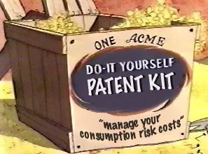 Cartoon crate labelled One Acme Do-It-Yourself Patent Kit