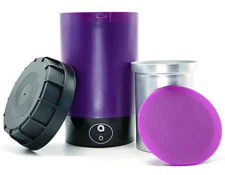 Ardent Nova decarboxylator: purple cylinder with black lid, metal inner container and silicone cover