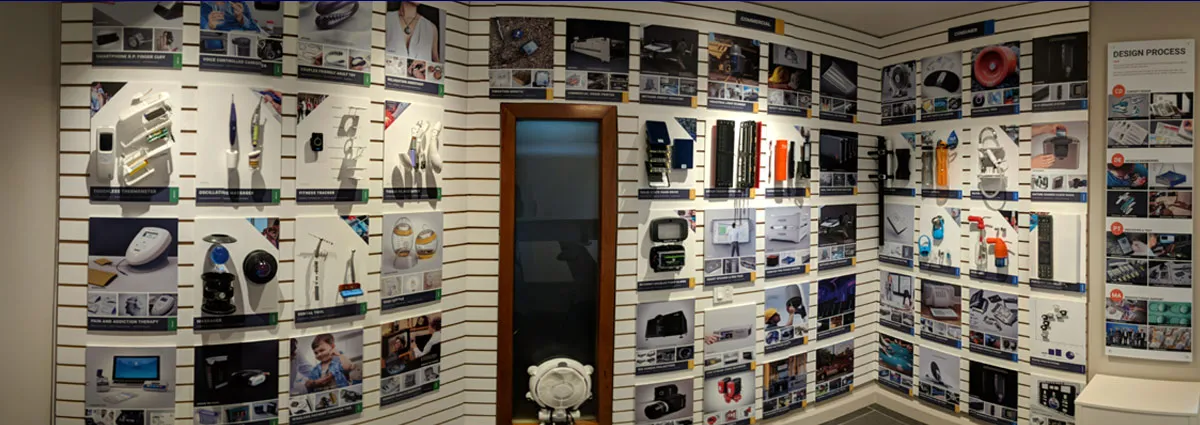 Design 1st boardroom walls lined with photo cards of past client products