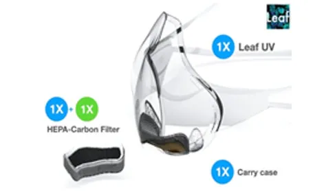 Leaf transparent HEPA mask kit with UV unit, HEPA-carbon filter and carry case