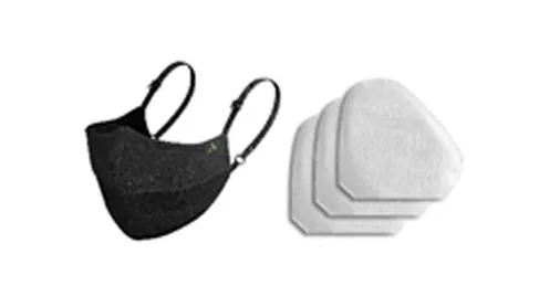 O2 Nano black fabric mask with three white replacement filters