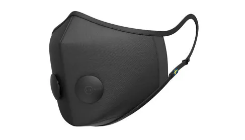 Urban Air Mask 2.0 black fabric mask with a side valve