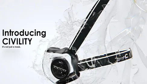 Introducing Civility mask promo showing the mask breaking through glass