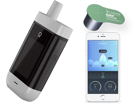 Resolve Digital Health vaporizer with a Breeze cannabis pod and its smartphone app