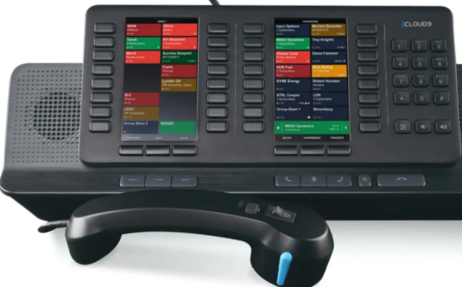 Cloud9 VoIP trading device with two colour displays, a keypad and a handset