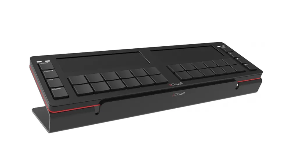 Cloud9 trading keypad render with two touchscreens and rows of black buttons