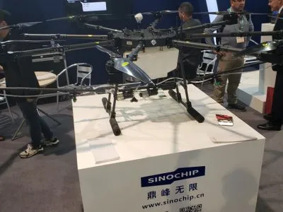 Large multi-rotor agricultural drone on the Sinochip booth at CES 2020