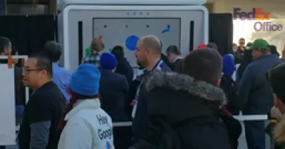 Crowd gathered at the Hey Google booth outside the CES 2020 venue