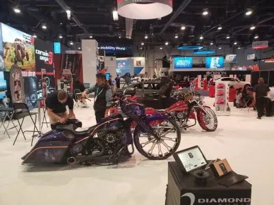 Custom purple bagger motorcycle with Diamond Audio speakers at CES 2020