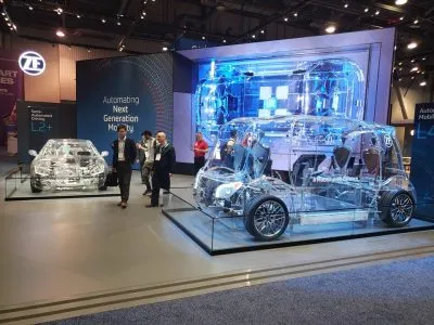 Transparent vehicle models at the ZF Automating Next Generation Mobility booth, CES 2020