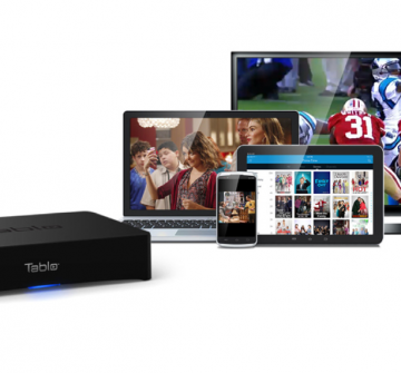 tablotv market ready product with box and app for phone, tablet, laptop, and tv